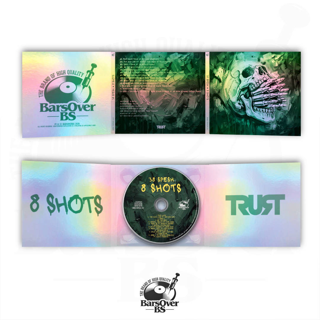 38 Spesh - 8 Shots (Deluxe Edition) (Bonus Tracks Featuring Rome Streetz + Fools Mate Track) (BarsOverBS Holographic Digipak CD) (ONE PER PERSON)