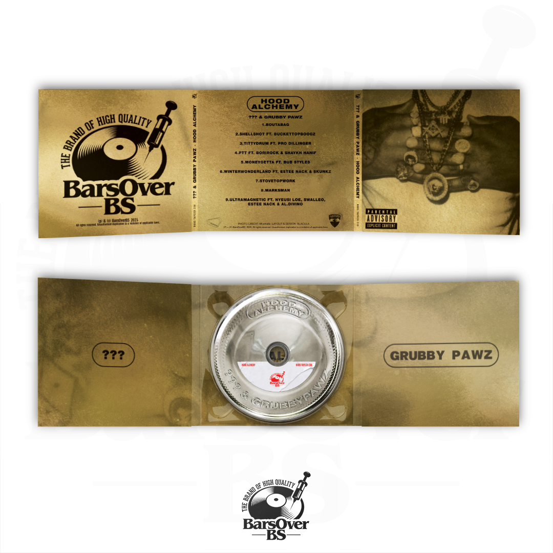 The Hidden Character x Grubby Pawz - Hood Alchemy (BarsOverBS Gold Digipak CD) (Glass Mastered CD)