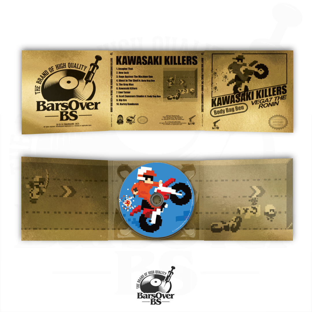 Vega7 The Ronin x Body Bag Ben - Kawasaki Killers (BarsOverBS Gold Digipak CD ) (Glass Mastered CD) (10 MIN ONLY) (PART 1 OF 2 DUAL DROP SALE)