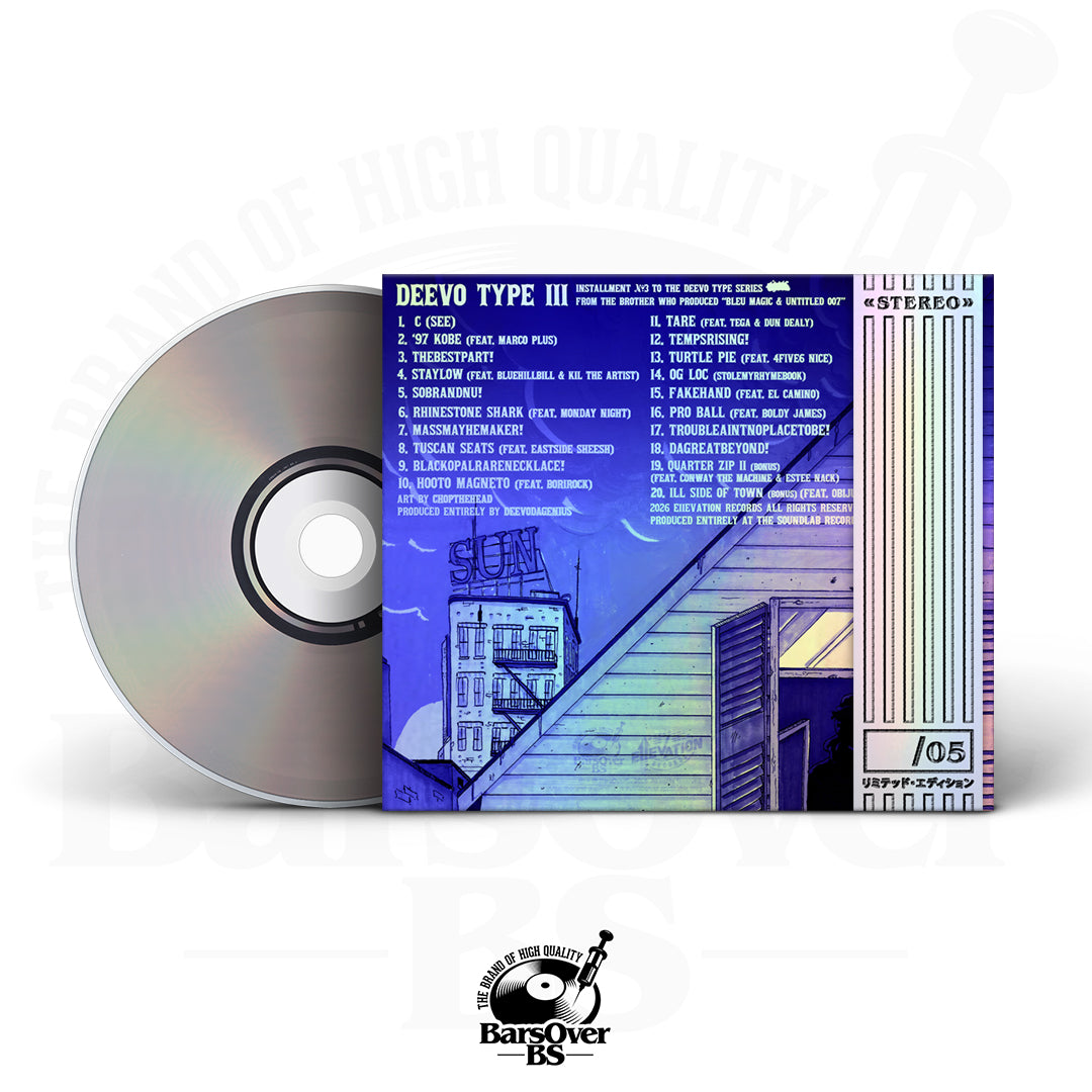 DeevoDeGenius - Deevo Type lll (Main Cover) (Featuring Conway The Machine, Estee Nack, Bori Rock, BlueHillBill & More) (BarsOverBS Holographic Digipak CD) (2 Bonus Tracks) (ONLY 5) (ONE PER PERSON)