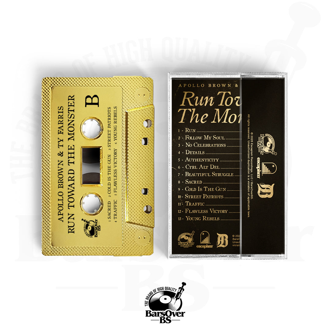 Apollo Brown x Ty Farris - Run Toward The Monster (BarsOverBS Alternate Cover Gold Tape) (ONLY 5) (ONE PER PERSON)