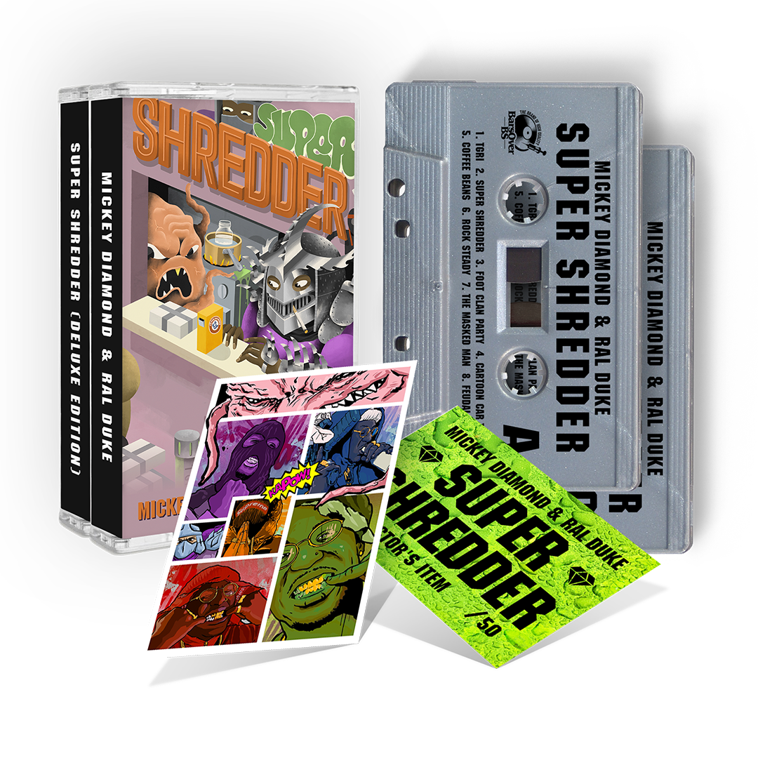 Mickey Diamond x Ral Duke - Super Shredder (Shredder Gray Double Cassette Tape + Trading Card) (Instrumentals Included) (ONE PER PERSON/HOUSEHOLD)