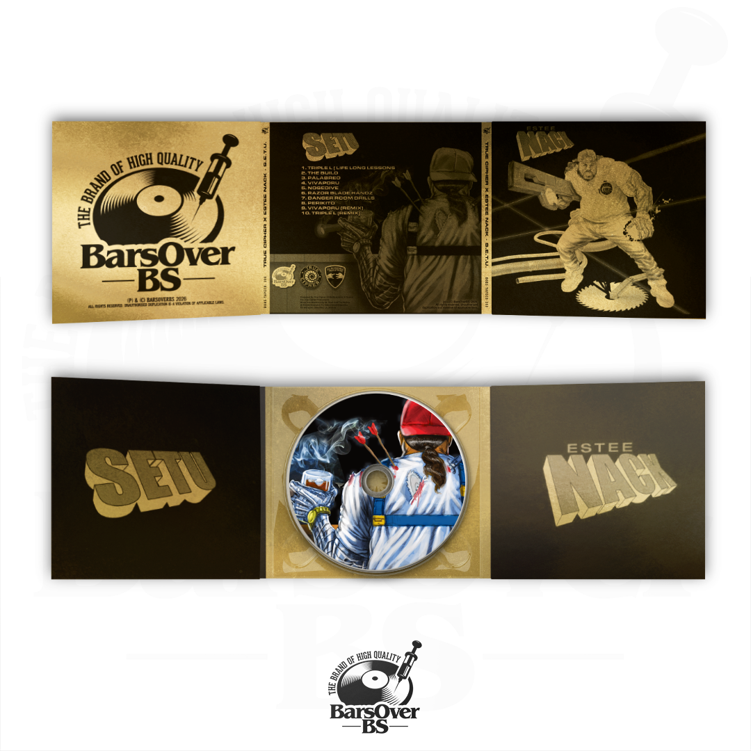 Estee Nack x True Cipher - S.E.T.U. (Alternate Cover) (BarsOverBS Gold Digipak CD) (Glass Mastered) (ONE PER PERSON)