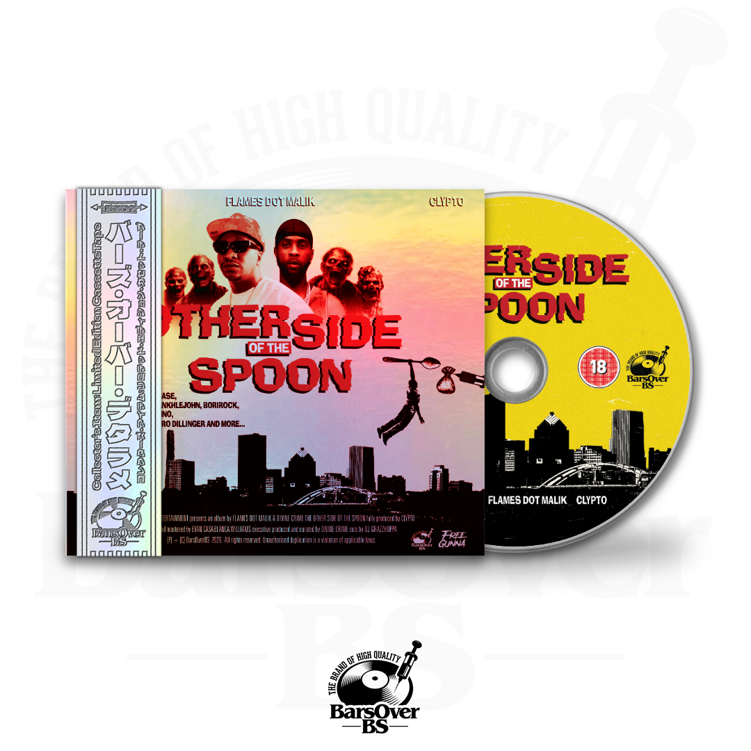Flames Dot Mailk x Clypto x Divine Crime - The Other Side Of The Spoon (BarsOverBS Holographic Digipak CD) (Alternate Cover) (Comes With Flames Dot Malik x Dj Invasion Mixtape) (ONLY 5) (ONE PER PERSON)