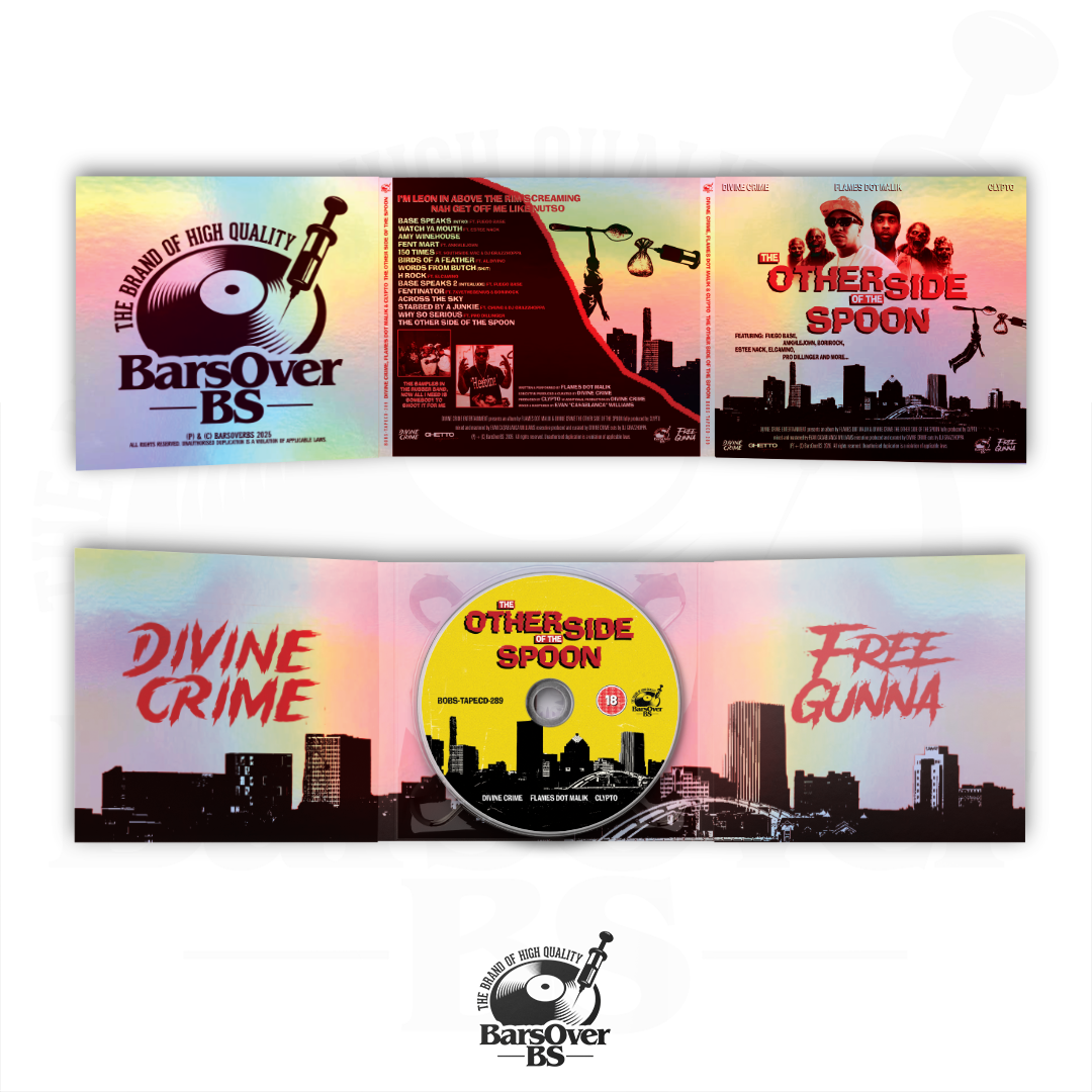 Flames Dot Mailk x Clypto x Divine Crime - The Other Side Of The Spoon (BarsOverBS Holographic Digipak CD) (Alternate Cover) (Comes With Flames Dot Malik x Dj Invasion Mixtape) (ONLY 5) (ONE PER PERSON)