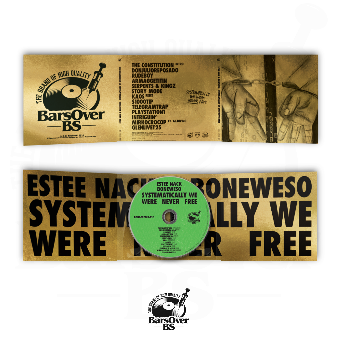 Estee Nack x Boneweso - Systematically We Were Never Free (BarsOverBS Gold Digipak CD) (SquatDeadFace x Kipdafog Alt Artwork) (ONE PER PERSON/HOUSEHOLD)